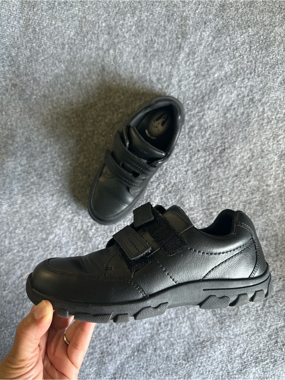 Hush Puppies Kids Black upper leather School Shoes size 4M uniform adjustable